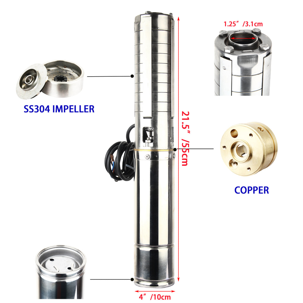 Solar DC Deep Well Submersible Water Pump with MPPT Digital Display Controller, 304 Stainless Steel Pump for Farm Irrigation & Off‑Grid Water Supply