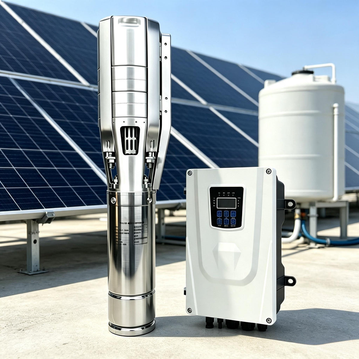 6 Inch 3.5HP Hybrid Solar Submersible Well Pump AC/DC Switchable MPPT, Ideal for Remote Farm Livestock Watering