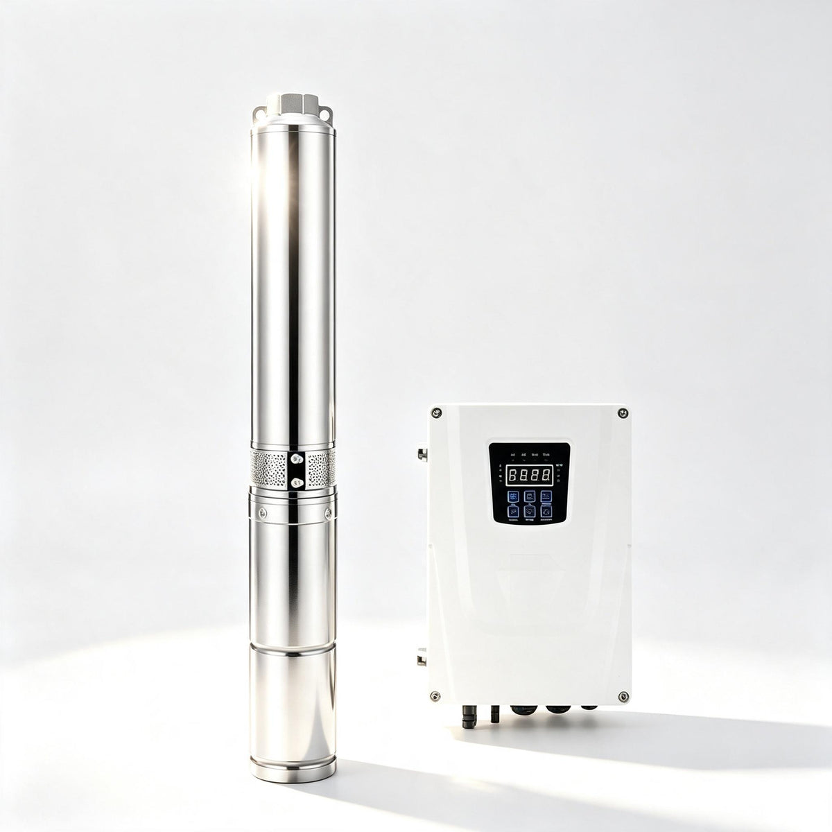 3 Inch Hybrid AC-DC Solar Submersible Deep Well Pump, Stainless Steel, Max Head 180m, Max Flow 6m³/h, With MPPT Controller for Off‑Grid Water Supply
