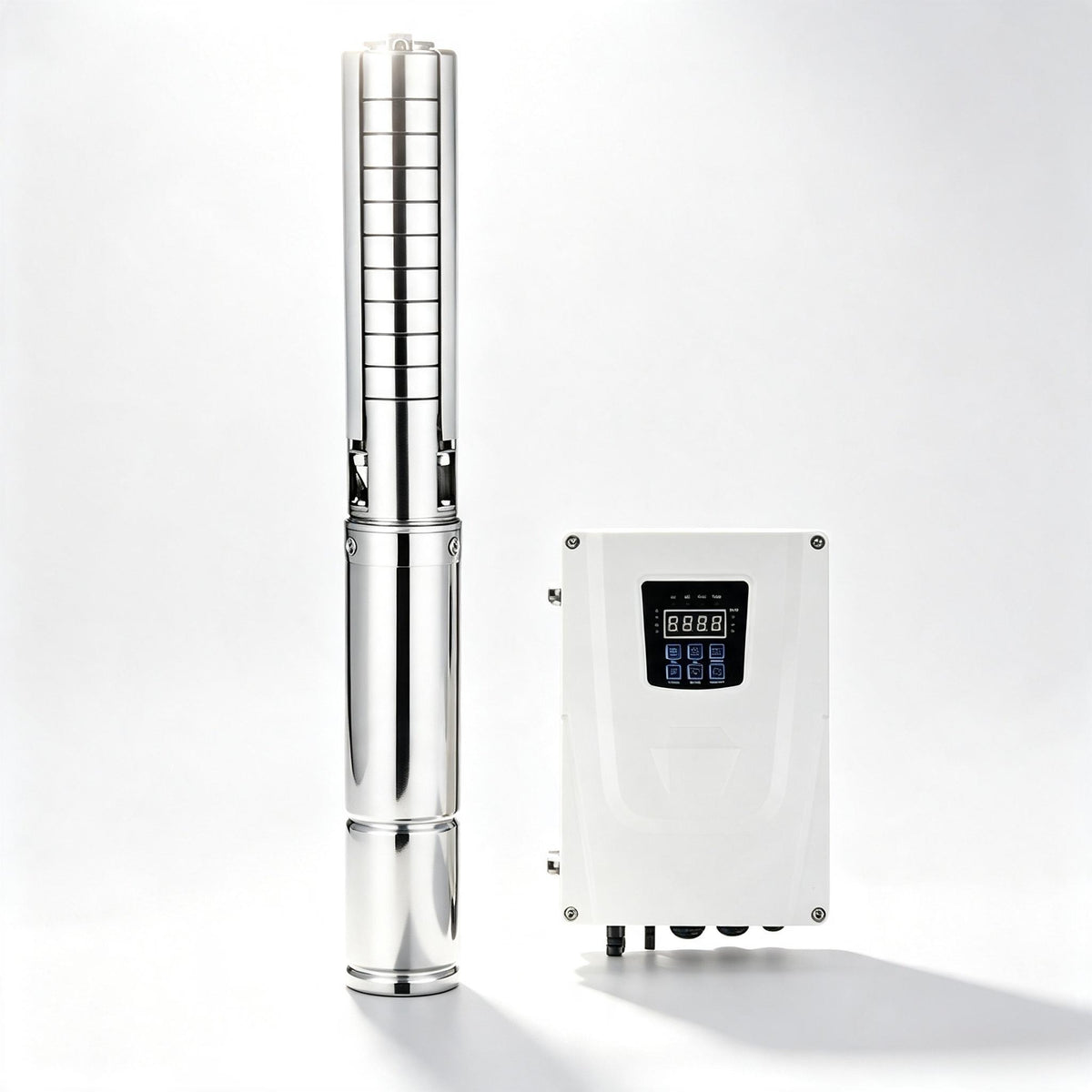 3‑Inch AC‑DC Universal Solar Submersible Deep Well Pump, Stainless Steel Oil‑Immersed Motor Water Pump with MPPT Display Controller for Farm Irrigation, Household & Off‑Grid Water Projects