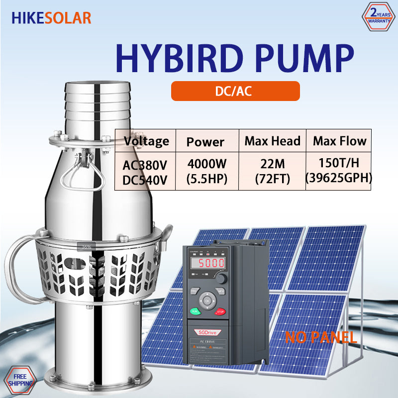 3‑Phase AC‑DC 380V Large Flow Solar Submersible Drainage Pump, Full Stainless Steel Body, Brushless Motor 3‑7.5KW, Max DC 700V with Controller for Tank Drainage & Farm Irrigation