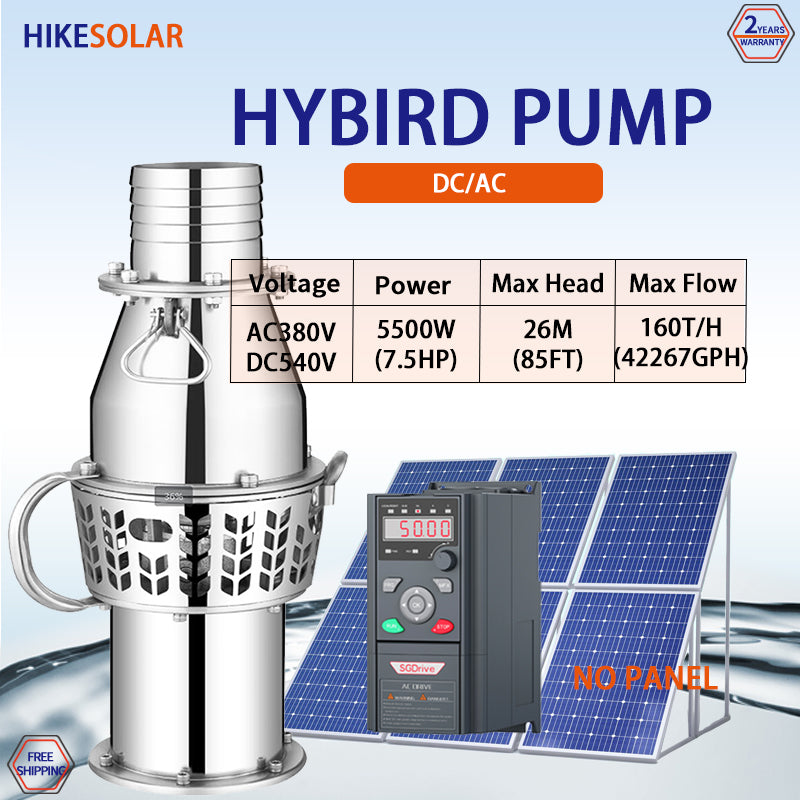 3‑Phase AC‑DC 380V Large Flow Solar Submersible Drainage Pump, Full Stainless Steel Body, Brushless Motor 3‑7.5KW, Max DC 700V with Controller for Tank Drainage & Farm Irrigation