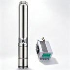 Bomba Sumergible Solar de Pozo Profundo de CC Sin Escobillas de 3 Pulgadas con Controlador MPPT Externo, Bomba de Agua Solar de Acero Inoxidable para Riego Agrícola, Bebederos de Ganado y Suministro de Agua Doméstico Fuera de la Red