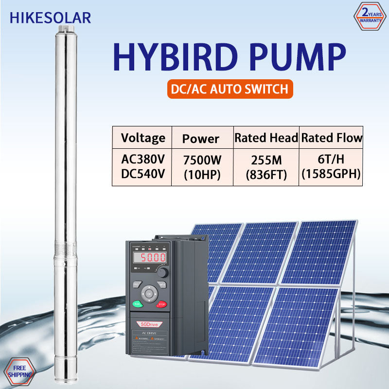 4‑Inch AC‑DC Hybrid Solar Deep Well Submersible Pump, Plastic Impeller, High Head High Power 4kW‑18.5kW for Large‑Volume Water Lifting