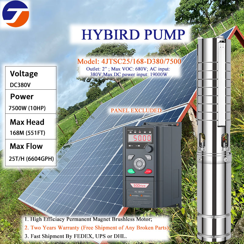 High Power AC/DC Dual Power Solar Water Pump 3000W Above, 15HP Stainless Steel Submersible Pump with MPPT Controller