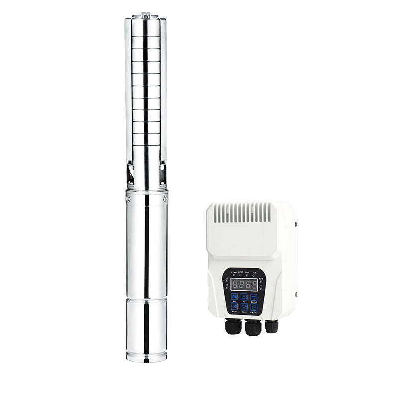 3‑Inch DC Solar Submersible Deep Well Pump, Stainless Steel Impeller Brushless Motor Solar Water Pump with MPPT Display Controller for Farm Irrigation Household Off‑Grid Water Supply