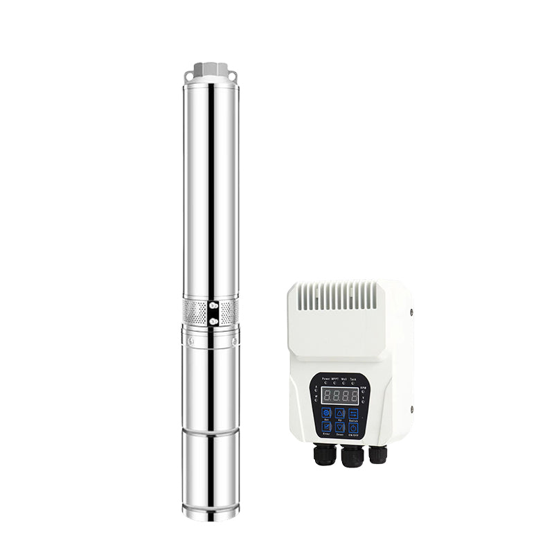 3 Inch DC Solar Submersible Deep Well Pump with MPPT Display Controller, Small Power Stainless Steel Solar Water Pump for Off‑Grid Irrigation Water Supply