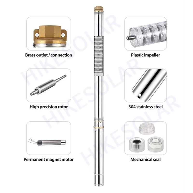 2 Inch DC Solar Submersible Centrifugal Water Pump, Plastic Impeller, Optional AC‑DC Dual‑Power for Deep Well Irrigation Water Supply