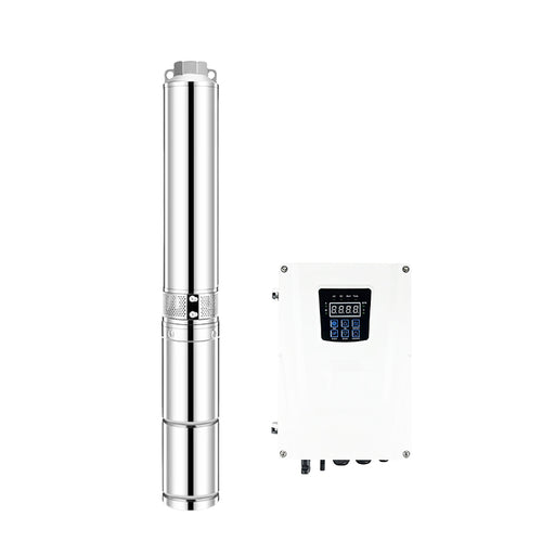 3 Inch Hybrid AC-DC Solar Submersible Deep Well Pump, Stainless Steel, Max Head 180m, Max Flow 6m³/h, With MPPT Controller for Off‑Grid Water Supply