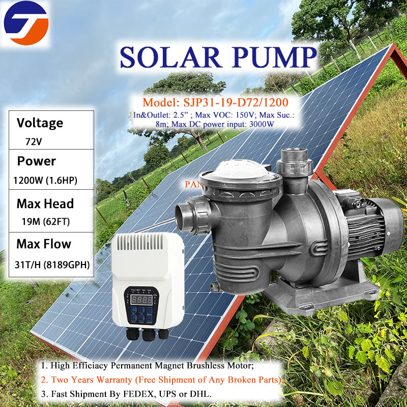 Solar Pool Pump, DC & AC‑DC Hybrid Optional, Brushless Motor Surface Centrifugal Water Pump for Swimming Pool Circulation, Filtration & Pond Water Treatment