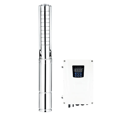 3‑Inch AC‑DC Universal Solar Submersible Deep Well Pump, Stainless Steel Oil‑Immersed Motor Water Pump with MPPT Display Controller for Farm Irrigation, Household & Off‑Grid Water Projects