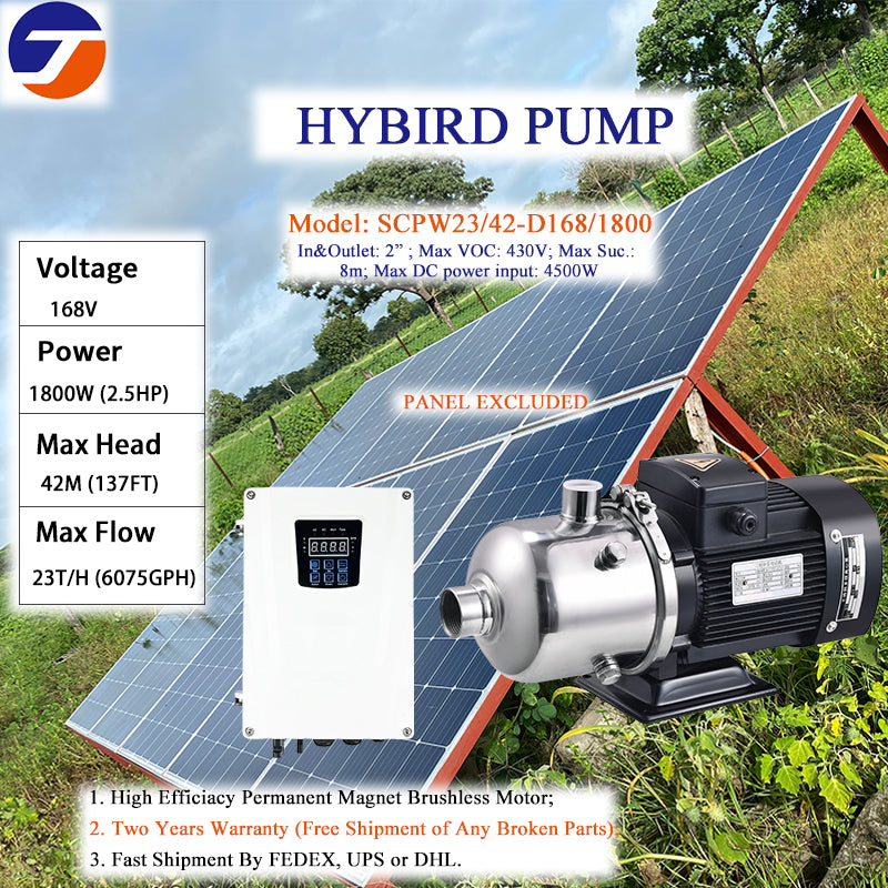 AC DC Hybrid Large Flow Surface Booster Pump, 1800‑2200W Brushless Motor, Stainless Steel Impeller Solar Centrifugal Water Pump for Home & Farm Irrigation