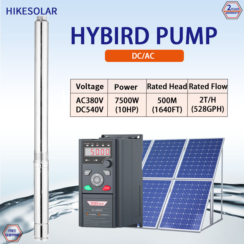 4‑Inch AC‑DC Hybrid Solar Deep Well Submersible Pump, Plastic Impeller, High Head High Power 4kW‑18.5kW for Large‑Volume Water Lifting