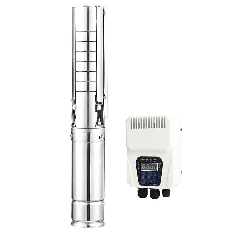 Pure DC Solar Water Submersible Pump, Stainless Steel Impeller Deep Well Pump Complete with Solar Installation Cables