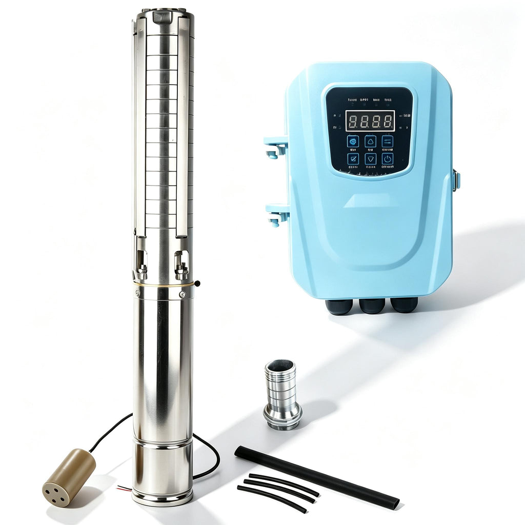 Solar DC Deep Well Submersible Water Pump with MPPT Digital Display Controller, 304 Stainless Steel Pump for Farm Irrigation & Off‑Grid Water Supply